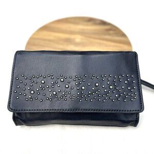 J. Jill Black Leather Clutch/Wristlet With Silver Studs